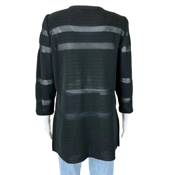Ming Wang Cardigan Size M Black Sheer Stripe Quiet Luxury Whimsigoth Witchy Goth - Picture 5 of 12